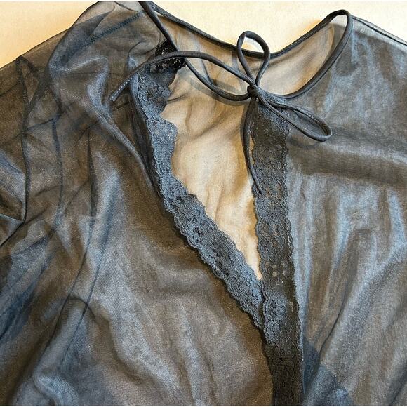 Vintage Black Sheer Lace Bell Sleeve Boudoir Jacket Pin Up Lingerie S/M - Picture 10 of 11